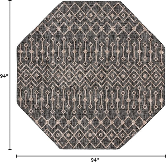 Unique Loom Outdoor Trellis Collection Area Rug - Tribal Trellis (7' 10" Octagon, Charcoal Gray/ Natural)