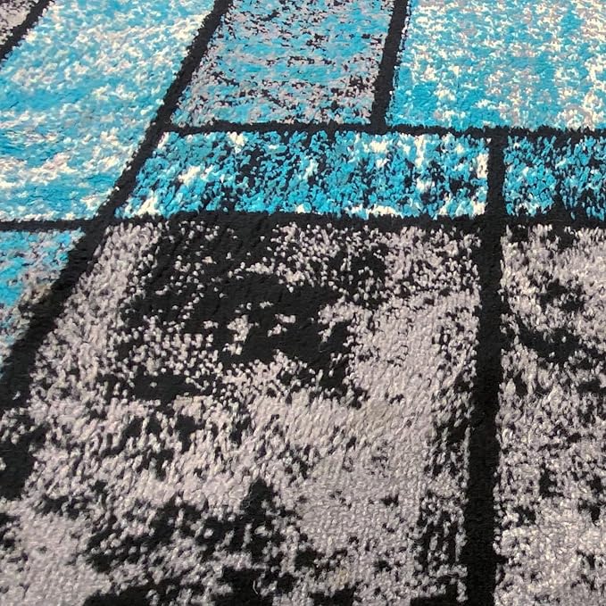 LUXE WEAVERS Modern Geometric Squares Turquoise 4x5 Area Rug for Living Room