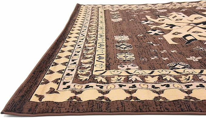 Unique Loom Taftan Collection Border Geometric Tribal Inspired Design Area Rug (8' 0 x 8' 0 Square, Brown/ Tan)