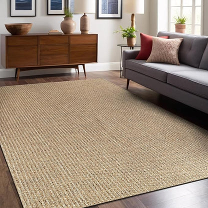 Easy Jute Rugs 8x10 Natural Color Living Room Indoor Outdoor Area Rug for Patio Farmhouse and Kitchen Rug High Traffic Easy to Clean Washable Solid Boho Woven Design Outside Carpet (8 x 10)