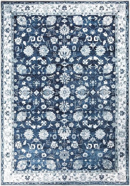 Bloom Rugs Washable Non-Slip 3' x 5' Rug - Dark Blue Traditional Bordered Area Rug for Living Room, Bedroom, Dining Room, and Kitchen - Exact Size: 3' x 5'