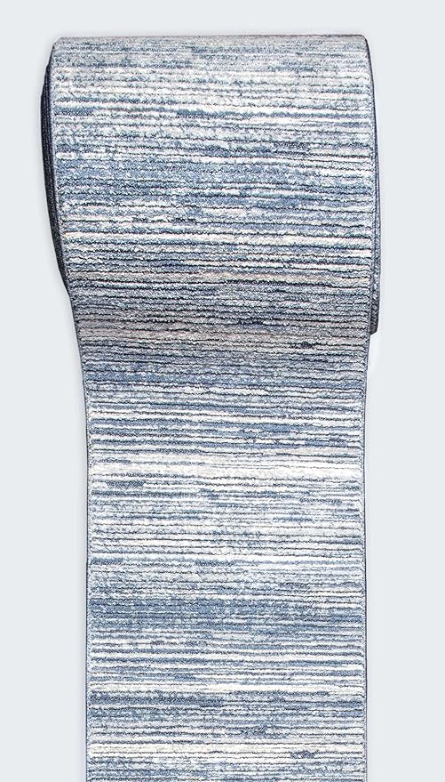 Well Woven Custom Size Hallway & Stair Runner- Harlow Delphi Blue 31 Inches Wide x 30 Feet Long Runner (31" x 30') Runner Rug - Modern Stripes Pattern, Ultra-Soft, Easy-Clean