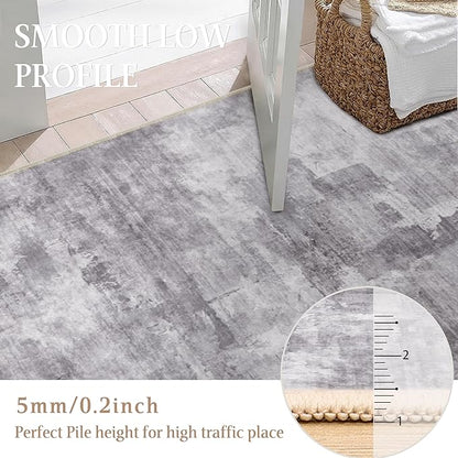 5x7 Washable Area Rug Grey Abstract Modern Living Room Bedroom Throw Rug Non Slip Soft Thin Simple Indoor Floor Carpet for Office Entryway Kitchen Nursery Home Decor