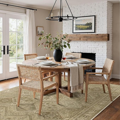 Bavni 5x7 Area Rugs for Living Room, Machine Washable Rug Non Slip, Vintage Chenille Distressed Print Carpet, Large Low Pile Ultra-Thin Lightweight Rugs for Bedroom, Dining Room, Office, Nut Brown