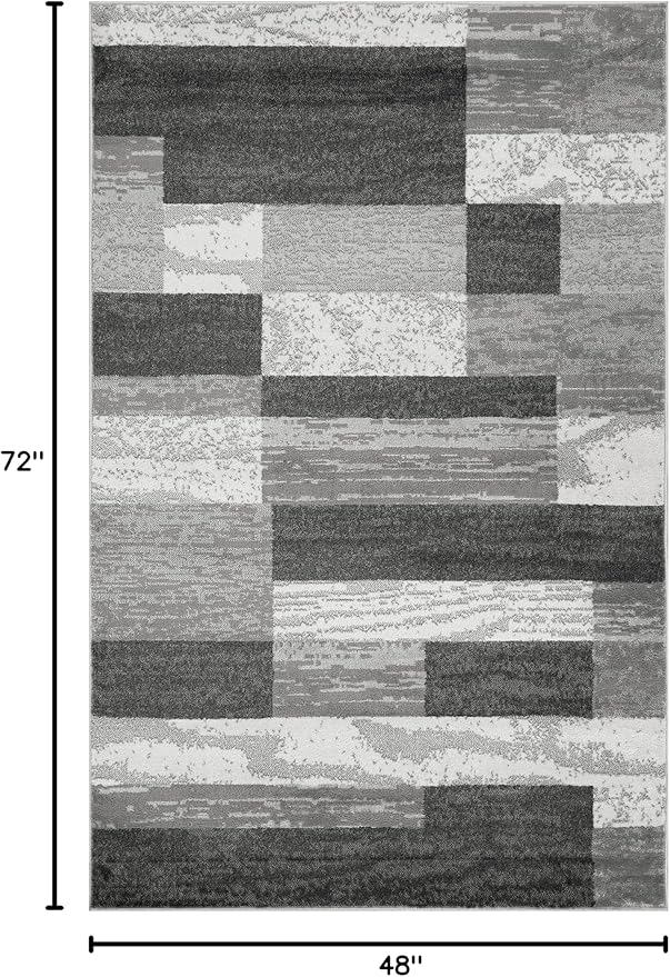 Superior Indoor Area Rug, Jute Backed, Modern Geometric Patchwork Floor Decor for Bedroom, Office, Living Room, Entryway, Hardwood Floors, Rockwood Collection, 4' x 6', Charcoal