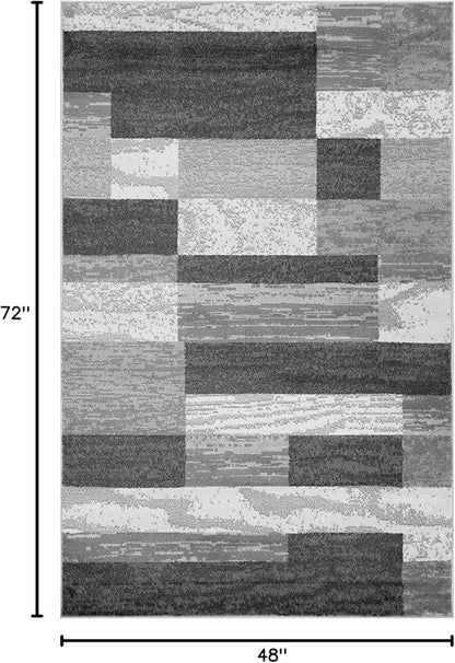 Superior Indoor Area Rug, Jute Backed, Modern Geometric Patchwork Floor Decor for Bedroom, Office, Living Room, Entryway, Hardwood Floors, Rockwood Collection, 4' x 6', Charcoal