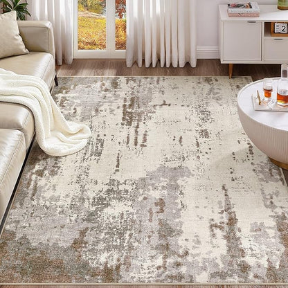 9x12 Area Rug Living Room Rugs - Washable Neutral Modern Abstract Soft Thin Rug Indoor Floor No Slip Rug Carpet for Bedroom Under Dining Table Home Office Decor - Brown/Grey/Beige