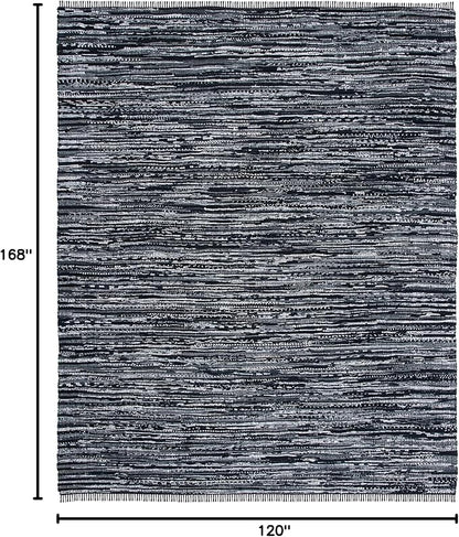 SAFAVIEH Rag Rug, Collection Area Rug - 10' x 14', Black, Handmade Boho Stripe Cotton, Ideal for High Traffic Areas in Living Room, Bedroom (RAR121Z)
