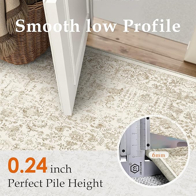 Light Brown Runner Rug 2x5 Hallway Machine Washable Kitchen Vintage Distressed Non Slip Long Carpet Indoor Retro Floral Bedroom Accent Throw Rug for Bathroom Office Laundry Dining Room