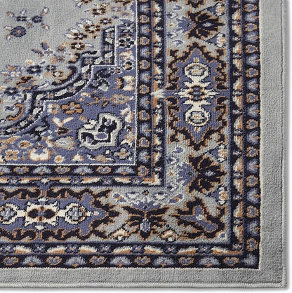 Home Dynamix Premium Sakarya Traditional Medallion Border Area Rug, Silver, 1'9"x7'2" Runner
