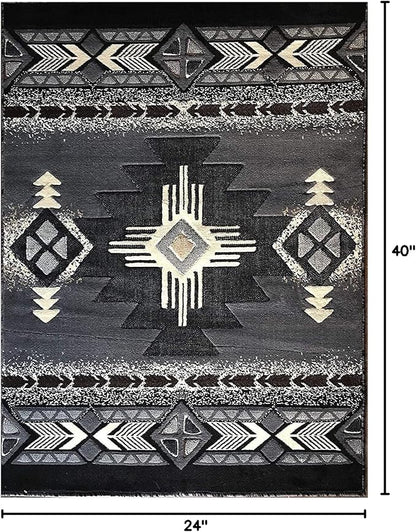 YHSF South West Native American Area Rug C318 - Easy Clean, Thick, Soft, Durable Native Tribal American Indian Inspired Rug for Bedroom/Living Room and More - Grey, 8 Feet x 10 Feet