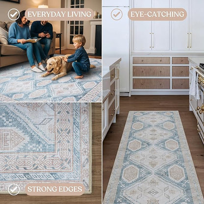 Washable Area Rug. Modern Farmhouse. Vintage. Turkish. Bohemian. Distressed. Oriental. Traditional. Rugs for Living Room. Dining. Bedroom. Office. Entryway. Foyer. (852CB, 2'5" x 4'9")