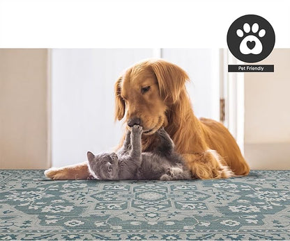FH Home Flat Woven Outdoor Rug - Waterproof, Easy to Clean, Stain Resistant - Premium Polypropylene Yarn - Vintage - Patio, Deck, Porch, Balcony, Laundry - Shiraz - Ocean - 3ft 11 in x 5ft 6in
