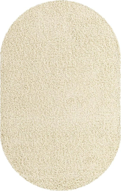 Unique Loom Solid Shag Collection Area Rug (7' 10" x 10' Oval, Pure Ivory)