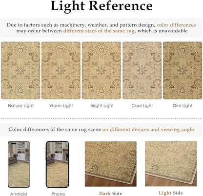 HUGEAR 2x8 Machine Washable Hallway Runner Rugs Vintage Brown - Neutral Non Slip Stain Resistant Low Pile Aesthetic Throw Carpet Kids & Pet Friendly for Bedroom Kitchen Entryway