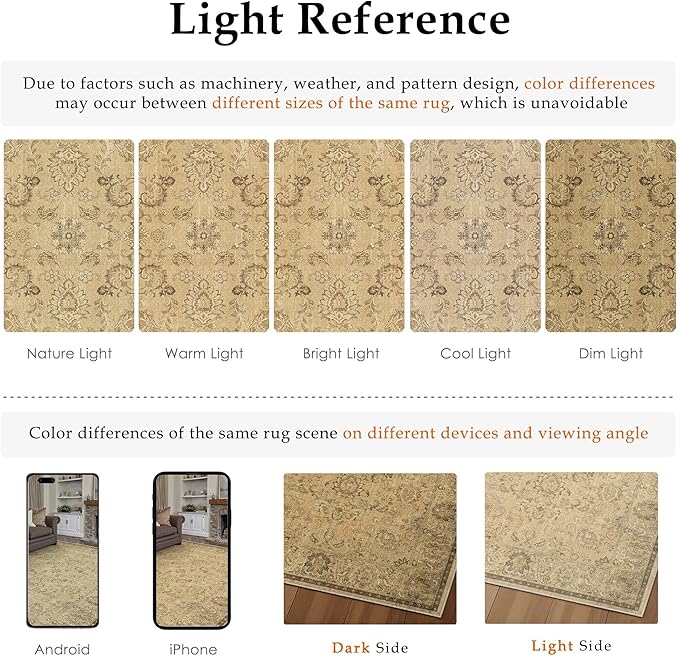 HUGEAR 9x12 Machine Washable Area Rugs Vintage Brown - Neutral Living Room Bedroom Rug Non Slip Stain Resistant Low Pile Aesthetic Throw Carpet Kids & Pet Friendly