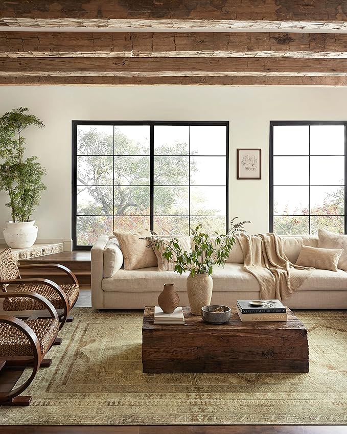 Loloi Magnolia Home by Joanna Gaines Sinclair Collection SIN-02 Khaki/Tobacco 3'-6" x 5'-6", .25" Pile Height, Machine Washable, Accent Rug