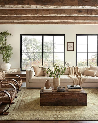 Loloi Magnolia Home by Joanna Gaines Sinclair Collection SIN-02 Khaki/Tobacco 2'-3" x 3'-9", .25" Pile Height, Machine Washable, Accent Rug