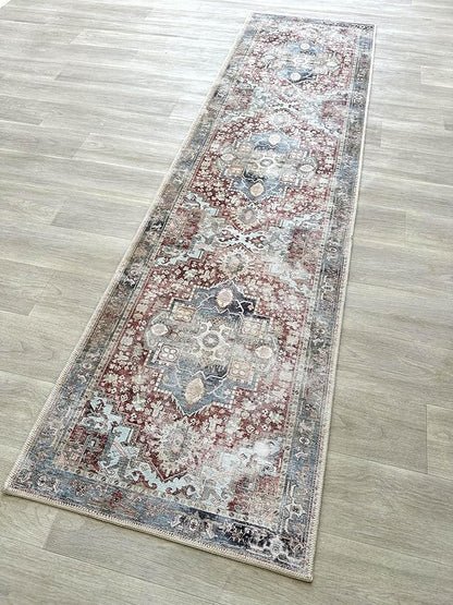 Fame Living Faded Oushak Rug, Turkish Vintage Floral Pastel Large Oversized Area Rugs for Living Room Dining Bedroom Kitchen Bathroom Nursery (848CrNv, 2' x 3')
