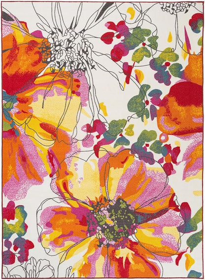 Rugshop Multi Bright Flowers Non Slip Non-Shedding Area Rug for Living Room, Dining Room and Bedroom, 6'6" x 9'