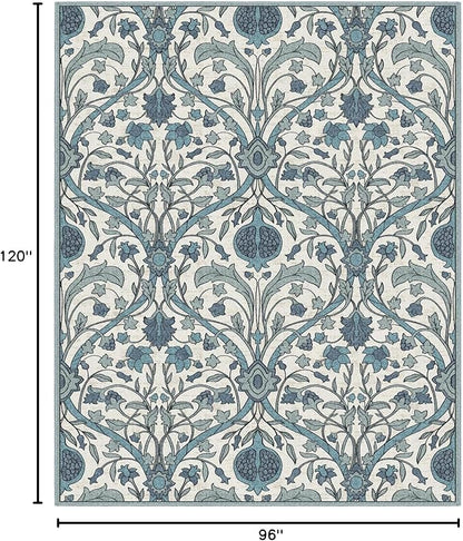 Washable Area Rug 8x10, Large Soft Rugs Vintage Rug for Living Room, Bedroom Rug, Farmhouse, Dining Room, Kids Playroom, Cream Gray Multi