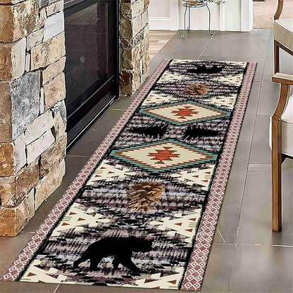 Wild Animal Runner, 3.3x7ft, Southwestern Country Hallway Rug, Comfortable Breathable Vintage Rug for Kitchen Dining Room Office
