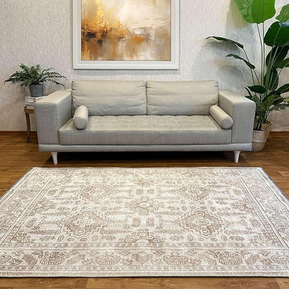 Alfa Rich 3x5 Beige Off White Washable Area Rugs for Living Room Bedroom Kitchen Dining Cotton Runner