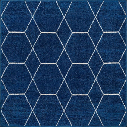 Unique Loom Trellis Frieze Collection Area Rug - Geometric (5' Square, Navy Blue/ Ivory)