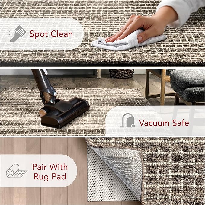 Rugs USA Melrose Handmade, Brown/Ivory, 6', Wool & Cotton Round, Soft and Cozy, High Traffic, Stain Resistant, Easy Clean, Durable Area Rug for Bedroom, Living Room, Dining Space, Den, Foyer, Entryway