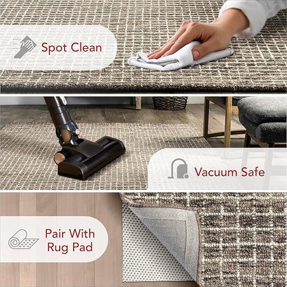 Rugs USA Melrose Handmade, Brown/Ivory, 4' x 6', Wool & Cotton, Soft and Cozy, High Traffic, Stain Resistant, Easy Clean, Durable Area Rug for Bedroom, Living Room, Dining Space, Den, Foyer, Entryway