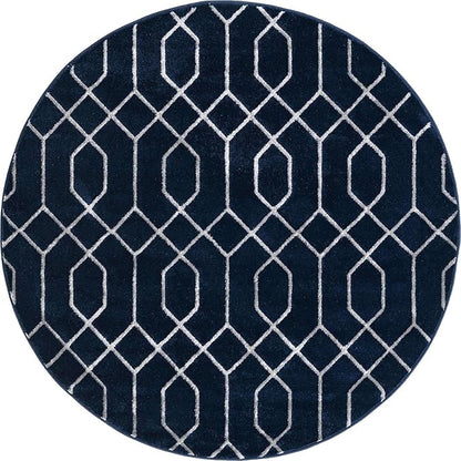 Unique Loom Glam Collection Area Rug - Trellis (5' 3" Round, Navy Blue Silver/ Silver)
