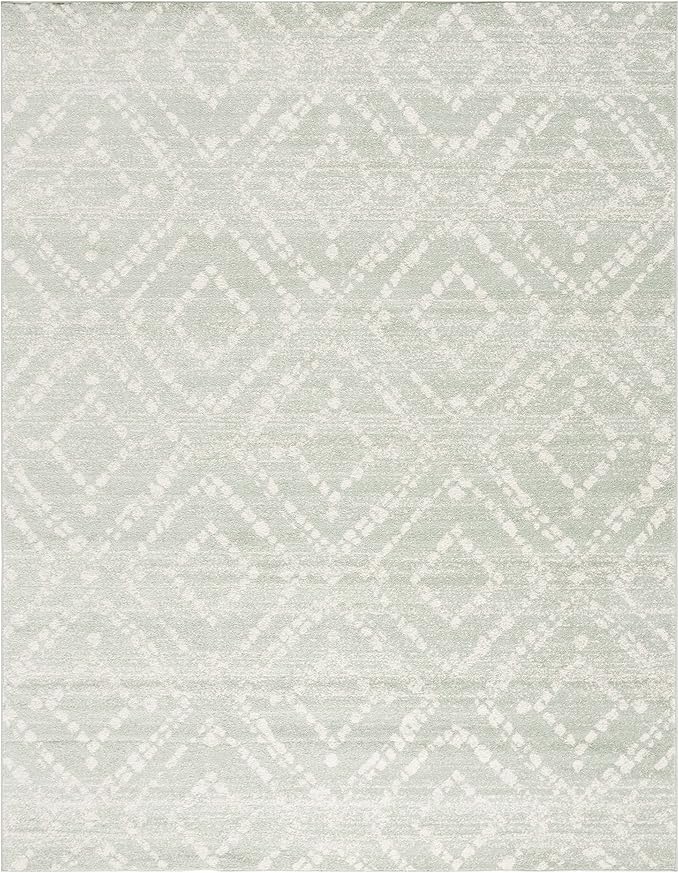 SAFAVIEH Adirondack Collection Area Rug - 10' x 14', Ivory & Green, Modern Diamond Distressed Design, Ideal for High Traffic Areas in Living Room, Bedroom, Dining (ADR131Y-10)