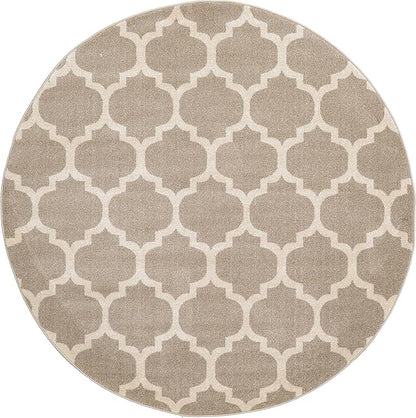 Rugs.com Lattice Collection Rug – 6 Ft Round Light Brown Medium Rug Perfect for Kitchens, Dining Rooms