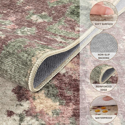 4x6 Area Rug Living Room Rugs - Washable Neutral Modern Abstract Soft Thin Rug Indoor Floor No Slip Rug Carpet for Bedroom Under Dining Table Home Office Decor - Purple/Green/Beige