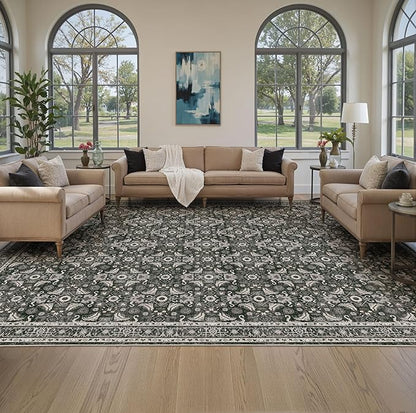 WITSHOCK Living Room Area Rugs 10x13: Soft Non-Slip Backing Washable Rugs Vintage Large Carpet for Bedroom Office Dining Room Kitchen Stain Resistant Home Decor Rug