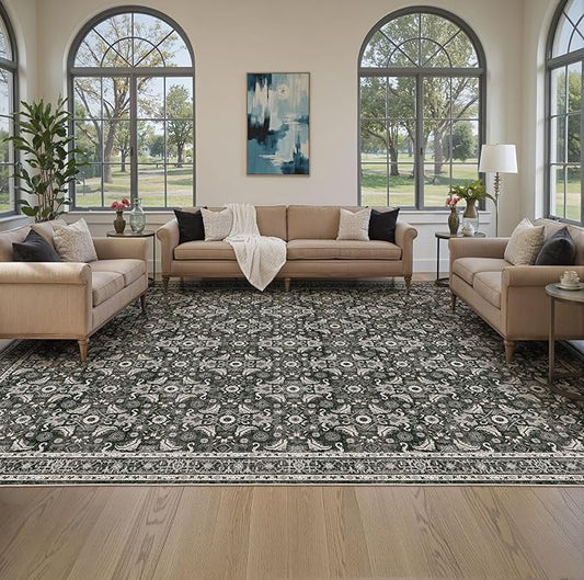 WITSHOCK Living Room Area Rugs 10x13: Soft Non-Slip Backing Washable Rugs Vintage Large Carpet for Bedroom Office Dining Room Kitchen Stain Resistant Home Decor Rug