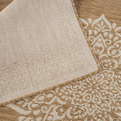 CAMILSON Outdoor Rug 10x14 Medallion Natural Modern Large Area Rugs for Indoor and Outdoor Patios Kitchen and Hallway Mats Washable Porch Deck Outside Carpet (Medallion Natural 10 x 14)