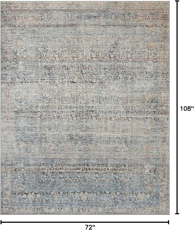 Loloi Amber Lewis Billie Collection, Denim & Blush 6'-0" x 9'-0" Area Rug – Antique & Distressed Accent Rugs for Living Room, Bedroom, Entryway & Hallway, No Shed High Traffic Area Home Decor Rug