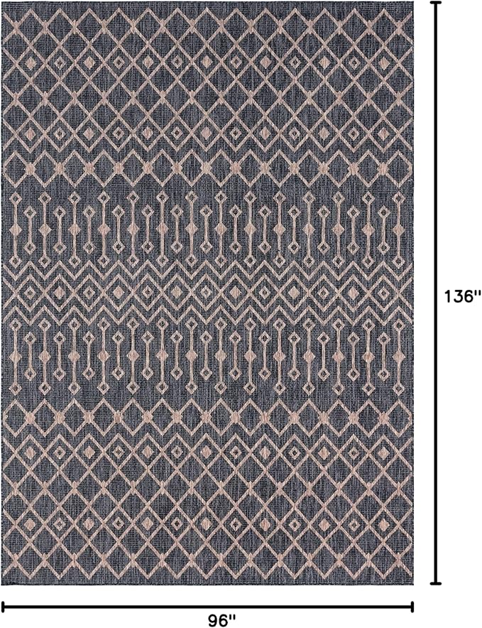 Unique Loom Outdoor Trellis Collection Area Rug - Tribal Trellis (8' x 11' 4" Rectangle, Charcoal Gray/ Natural)