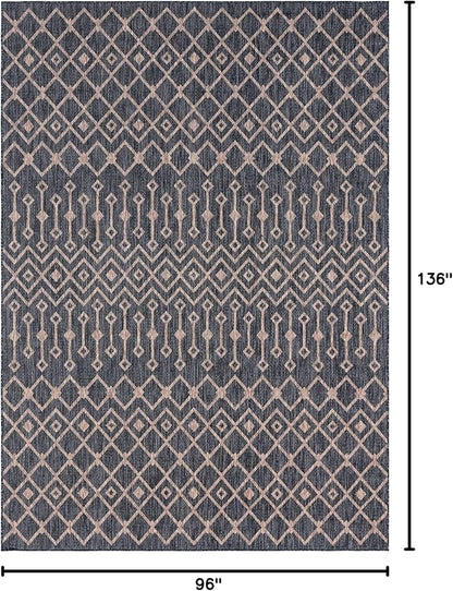 Unique Loom Outdoor Trellis Collection Area Rug - Tribal Trellis (8' x 11' 4" Rectangle, Charcoal Gray/ Natural)