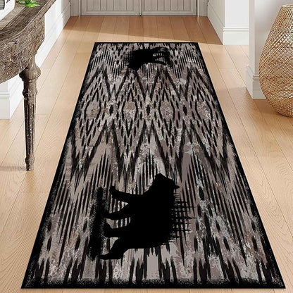 Rustic Cabin Runner Rug, 2x8ft, Vintage Lodge Wood Grain Wild Animal Black Bear Print Long Hallway Rug, Non-Slip Washable Carpet with Rubber Backing for Hallway Walkway Entry Foyer