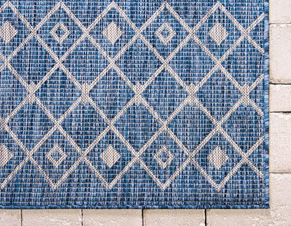 Unique Loom Outdoor Trellis Collection Area Rug - Tribal Trellis (8' x 11' 4" Rectangle, Blue/ Ivory)