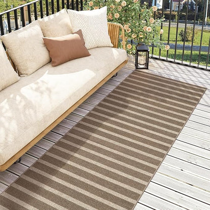 Lahome Striped Easy Jute Kitchen Runner, 2x8 Washable Indoor Outdoor Entryway Runner Rug, Farmhouse Neutral Non Slip Non Shedding Carpet for Hallway Porch Foyer, Khaki