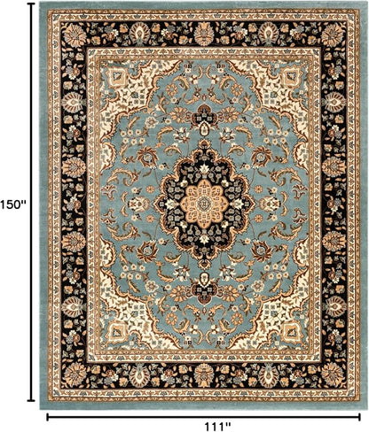 Well Woven Barclay Collection Medallion Kashan Light Blue 9x12 Area Rug - for Living Room, Bedroom, and Dining Room