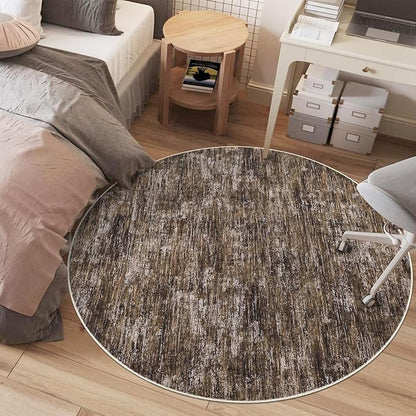 RUGSREAL Washable Round Rug 4x4 ft for Living Room Modern Round Rug Small Bedside Carpet with Rubber Backing Stain Resistant Small Entry Mat Neutral Circle Rug for Bedroom Nursery Home Decor, Brown
