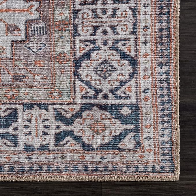 Bloom Rugs Washable 3' x 5' Rug - Brown/Blue/Orange Traditional Area Rug for Living Room, Bedroom, Dining Room, and Kitchen - Exact Size: 3' x 5'