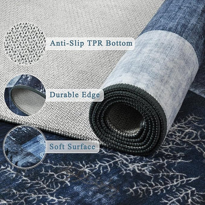 Tepook Modern Area Rug for Living Room, 5x7 Geometric Large Rugs for Bedroom, Washable Patchwork Rug Indoor Non-Slip Throw Carpets for Dining Room Office Farmhouse Home Decor, Blue
