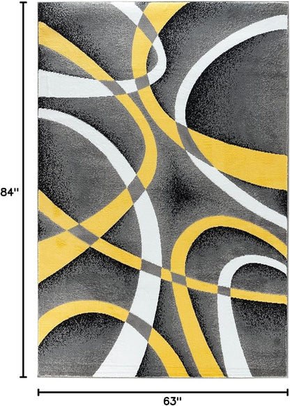 GLORY RUGS Area Rug Modern 5x7 Yellow Soft Contemporary Floor Carpet for Indoor Living Dining Room and Bedroom Area