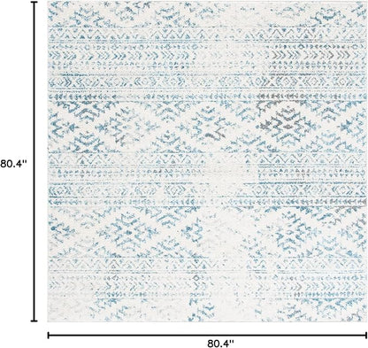SAFAVIEH Tulum Collection Area Rug - 6'7" Square, Ivory & Turquoise, Moroccan Boho Tribal Design, Non-Shedding & Easy to Clean, Ideal for Living Room, Bedroom, Dining Space (TUL272E)
