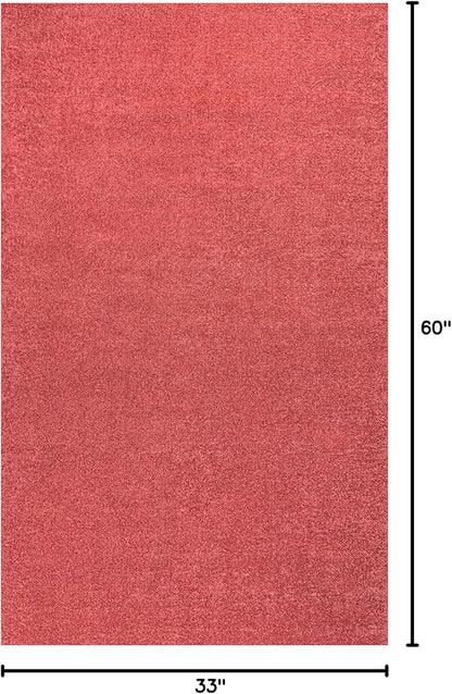 Eyely UES100E-3 Supersoft Haze Solid Low-Pile Indoor Area Rug Casual;Contemporary;Solid;Traditional, Bedroom, Kitchen, Living Room, Easy-Cleaning, Non-Shedding, 3 X 5, Red